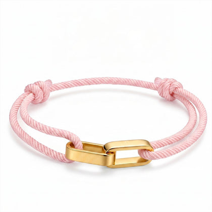 Gold double-ring interlocking Milan pink bracelet