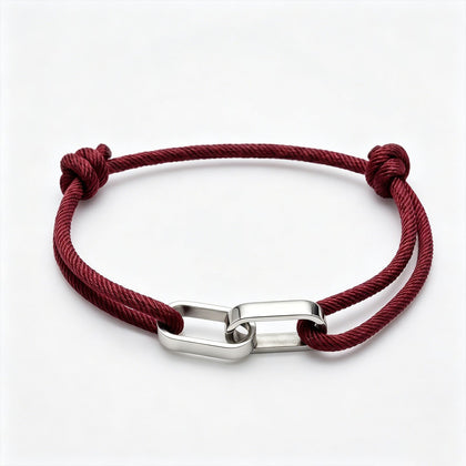 Silver double-ring interlocking Milan burgundy bracelet