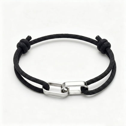 Silver double-ring interlocking Milan black bracelet