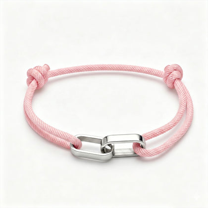 Silver double-ring interlocking Milanese pink bracelet