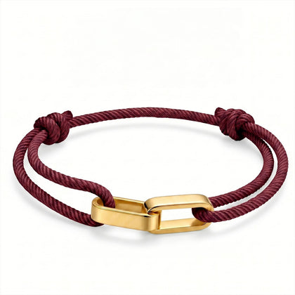 Gold double-ring interlocking Milan burgundy bracelet