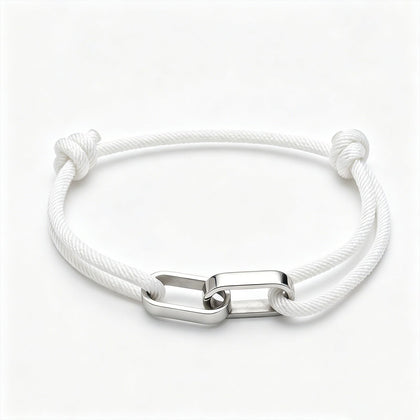 Silver double-ring interlocking Milanese white bracelet