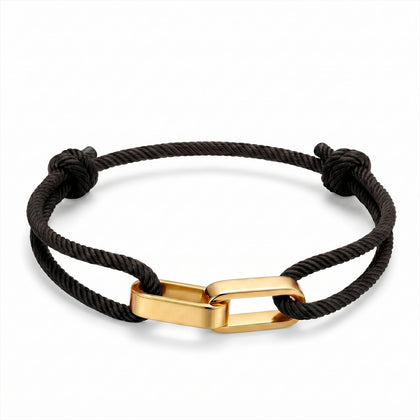 Gold double-ring interlocking Milan black bracelet