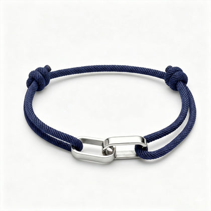 Silver Double-Loop Interlocking Milan Navy Bracelet