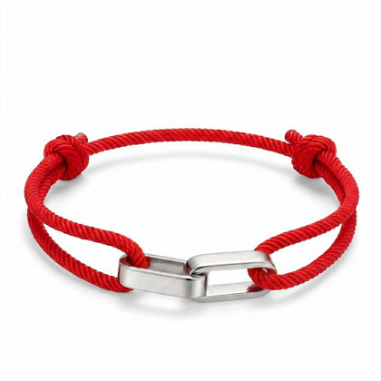 Silver double-ring interlocking Milan red bracelet