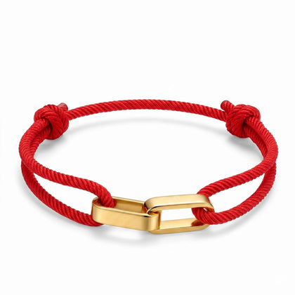 Golden double-ring interlocking Milan red bracelet