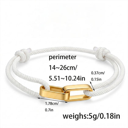 Golden double-ring interlocking Milanese white bracelet